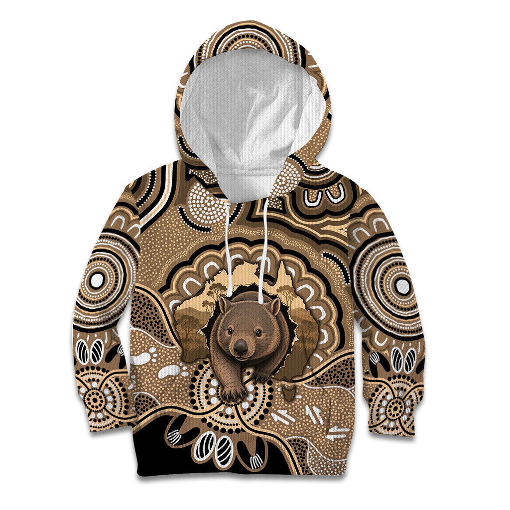 Personalised Australia Wombat Kid Hoodie Aussie Map Indigenous Art