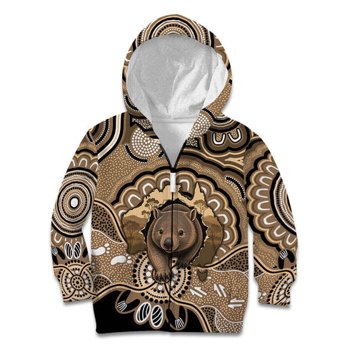 Personalised Australia Wombat Kid Hoodie Aussie Map Indigenous Art