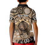 Personalised Australia Wombat Kid Polo Shirt Aussie Map Indigenous Art