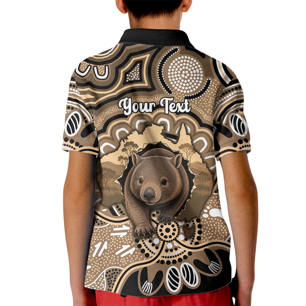 Personalised Australia Wombat Kid Polo Shirt Aussie Map Indigenous Art