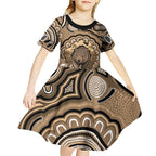 Personalised Australia Wombat Kid Short Sleeve Dress Aussie Map Indigenous Art