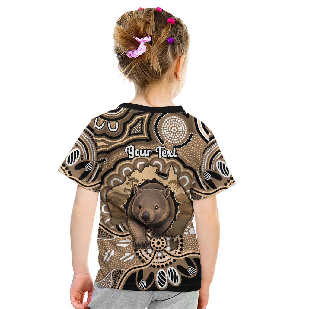 Personalised Australia Wombat Kid T Shirt Aussie Map Indigenous Art