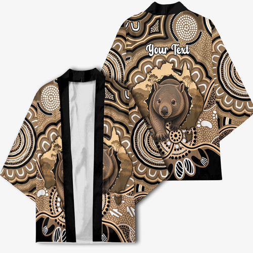 Personalised Australia Wombat Kimono Aussie Map Indigenous Art