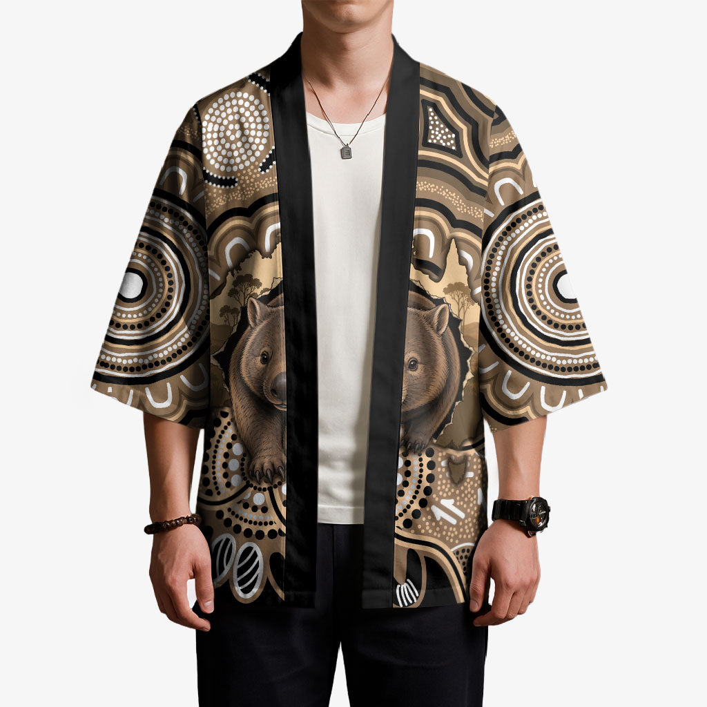 Personalised Australia Wombat Kimono Aussie Map Indigenous Art