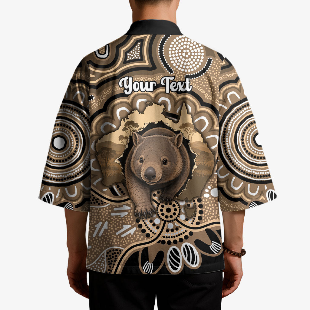 Personalised Australia Wombat Kimono Aussie Map Indigenous Art