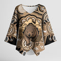 Personalised Australia Wombat Kimono Sleeve Blouse Aussie Map Indigenous Art