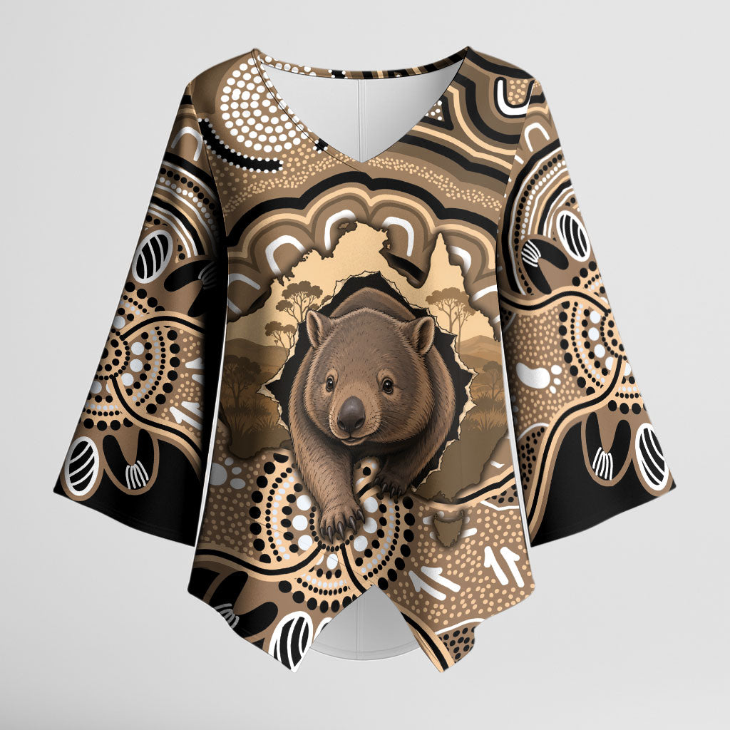 Personalised Australia Wombat Kimono Sleeve Blouse Aussie Map Indigenous Art