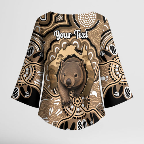 Personalised Australia Wombat Kimono Sleeve Blouse Aussie Map Indigenous Art