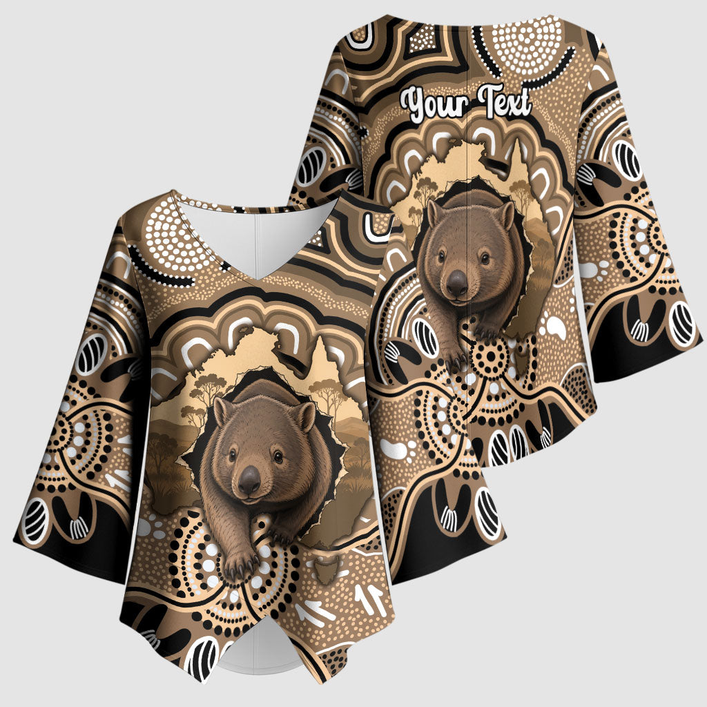 Personalised Australia Wombat Kimono Sleeve Blouse Aussie Map Indigenous Art