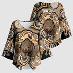 Personalised Australia Wombat Kimono Sleeve Blouse Aussie Map Indigenous Art