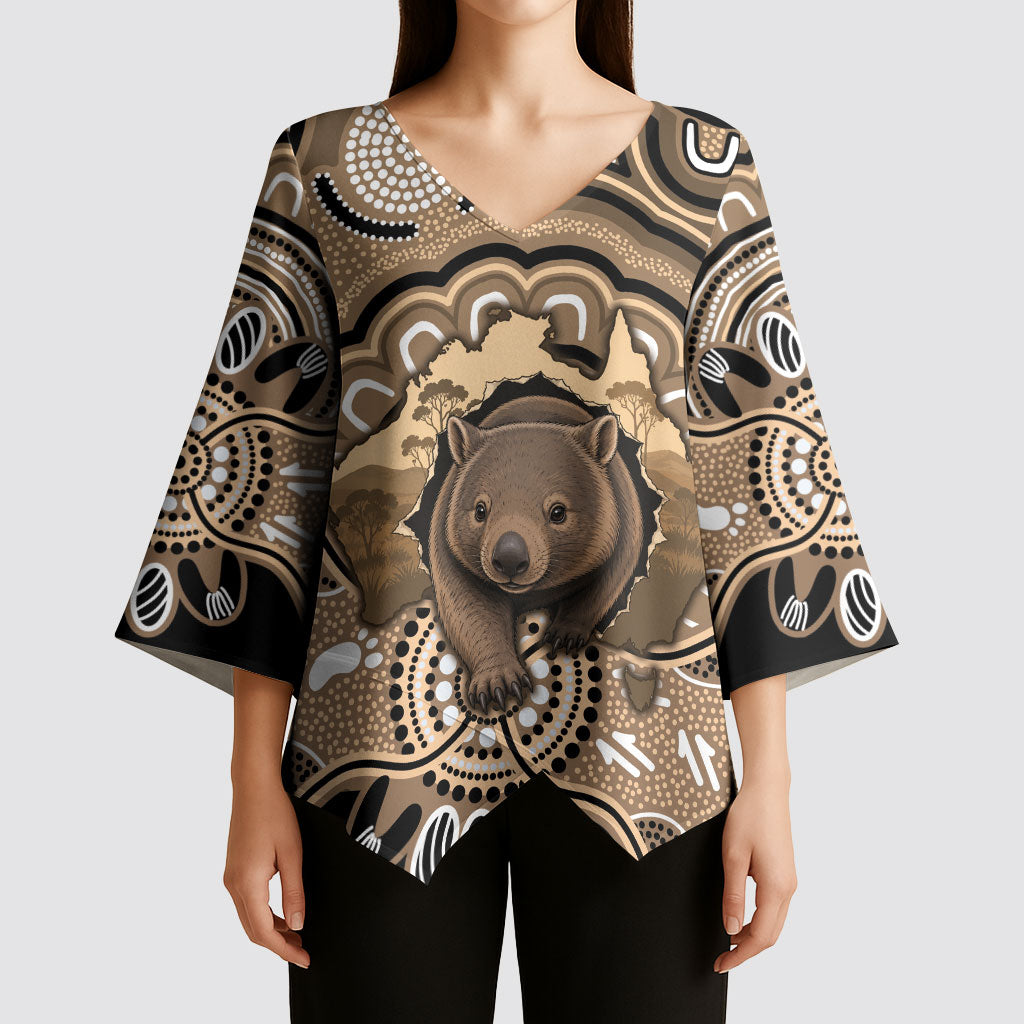 Personalised Australia Wombat Kimono Sleeve Blouse Aussie Map Indigenous Art