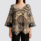 Personalised Australia Wombat Kimono Sleeve Blouse Aussie Map Indigenous Art