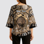 Personalised Australia Wombat Kimono Sleeve Blouse Aussie Map Indigenous Art