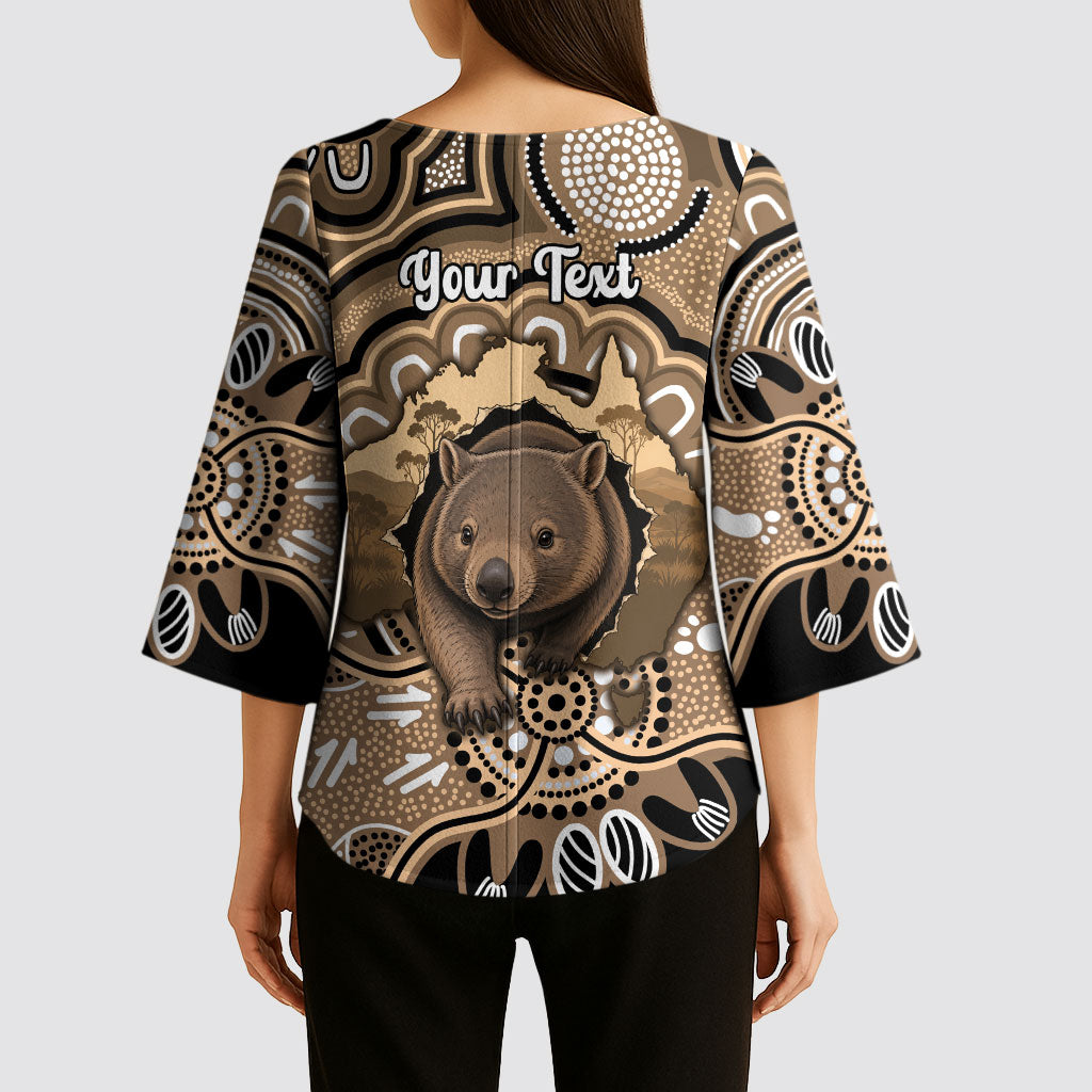 Personalised Australia Wombat Kimono Sleeve Blouse Aussie Map Indigenous Art