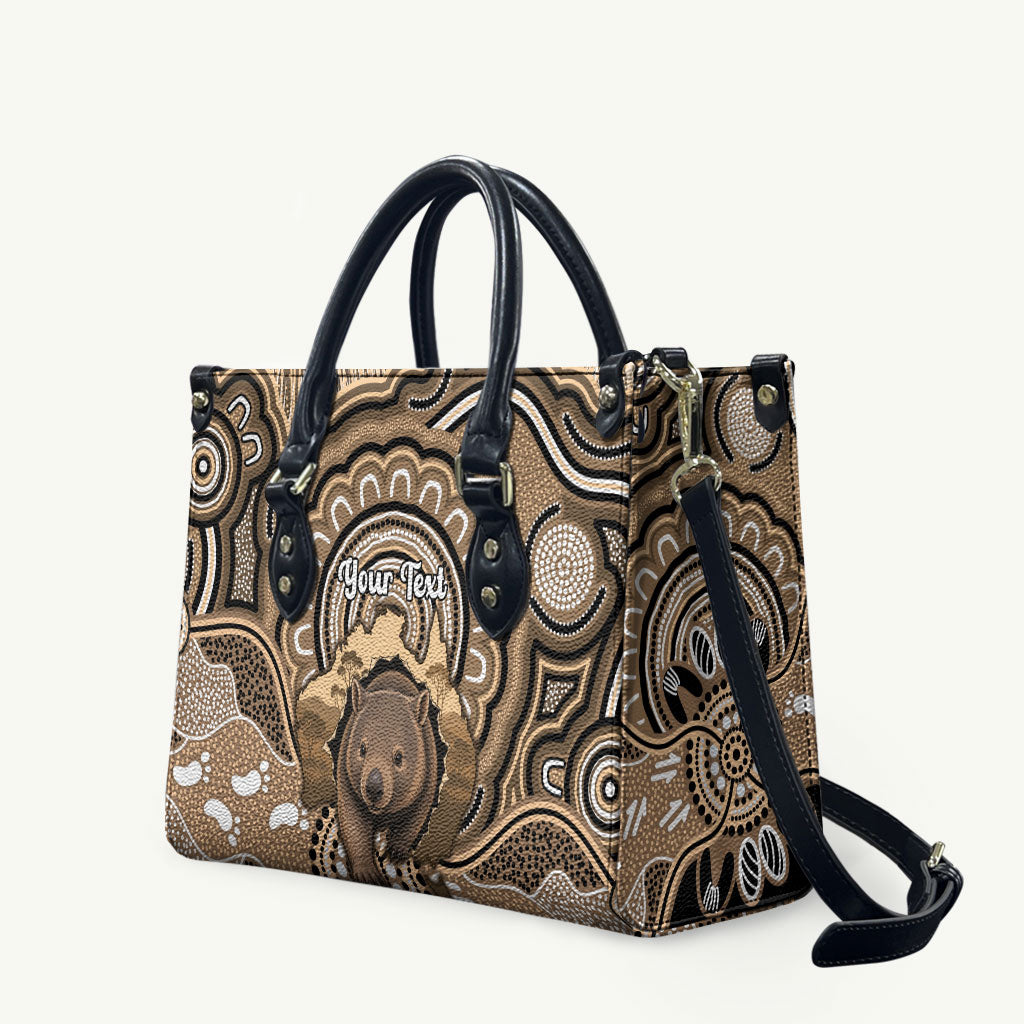 Personalised Australia Wombat Leather Bag Aussie Map Indigenous Art