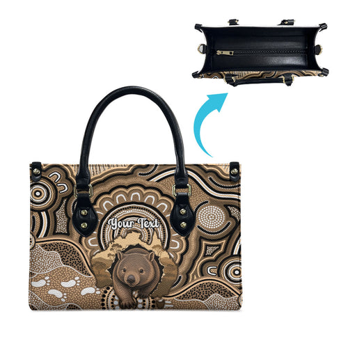Personalised Australia Wombat Leather Bag Aussie Map Indigenous Art