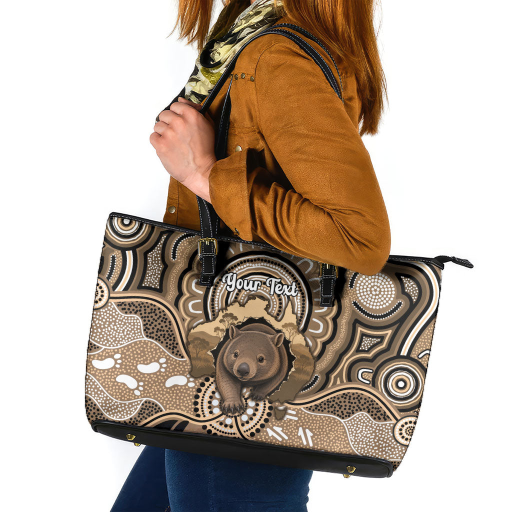 Personalised Australia Wombat Leather Tote Bag Aussie Map Indigenous Art