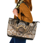 Personalised Australia Wombat Leather Tote Bag Aussie Map Indigenous Art