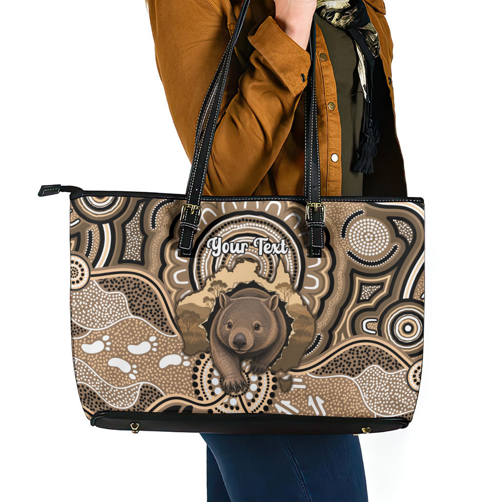 Personalised Australia Wombat Leather Tote Bag Aussie Map Indigenous Art