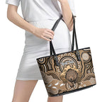 Personalised Australia Wombat Leather Tote Bag Aussie Map Indigenous Art