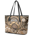 Personalised Australia Wombat Leather Tote Bag Aussie Map Indigenous Art