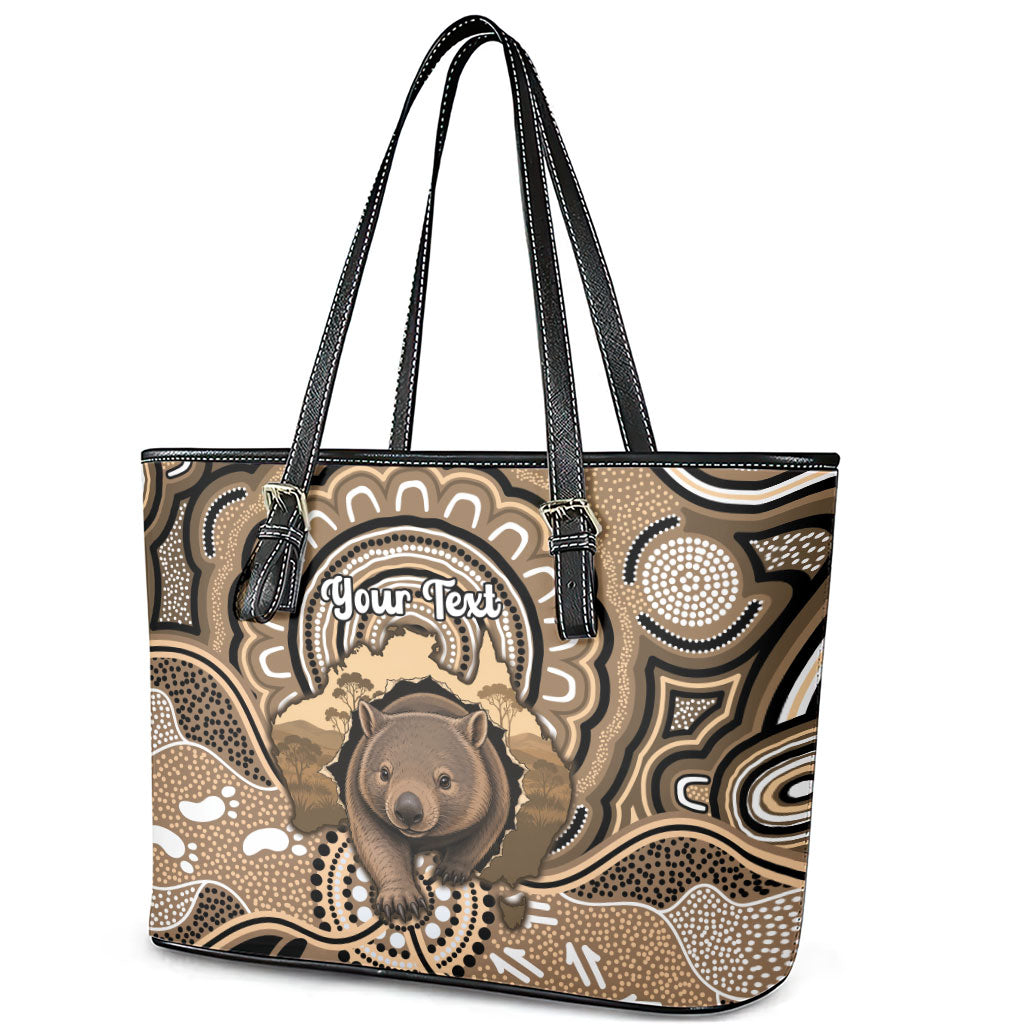 Personalised Australia Wombat Leather Tote Bag Aussie Map Indigenous Art