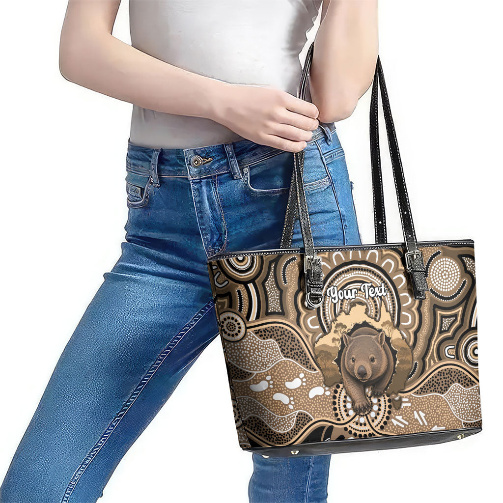 Personalised Australia Wombat Leather Tote Bag Aussie Map Indigenous Art