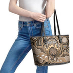 Personalised Australia Wombat Leather Tote Bag Aussie Map Indigenous Art