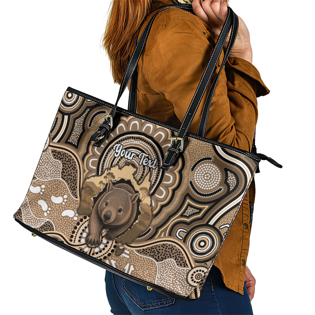 Personalised Australia Wombat Leather Tote Bag Aussie Map Indigenous Art