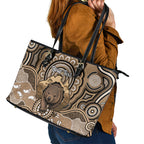 Personalised Australia Wombat Leather Tote Bag Aussie Map Indigenous Art