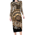Personalised Australia Wombat Long Sleeve Bodycon Dress Aussie Map Indigenous Art
