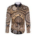 Personalised Australia Wombat Long Sleeve Button Shirt Aussie Map Indigenous Art
