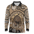 Personalised Australia Wombat Long Sleeve Polo Shirt Aussie Map Indigenous Art