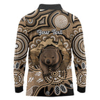 Personalised Australia Wombat Long Sleeve Polo Shirt Aussie Map Indigenous Art