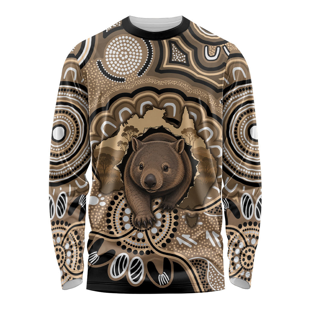 Personalised Australia Wombat Long Sleeve Shirt Aussie Map Indigenous Art