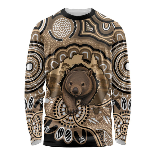 Personalised Australia Wombat Long Sleeve Shirt Aussie Map Indigenous Art