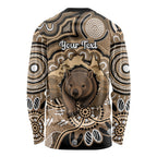 Personalised Australia Wombat Long Sleeve Shirt Aussie Map Indigenous Art