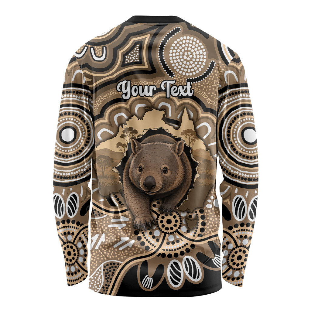 Personalised Australia Wombat Long Sleeve Shirt Aussie Map Indigenous Art
