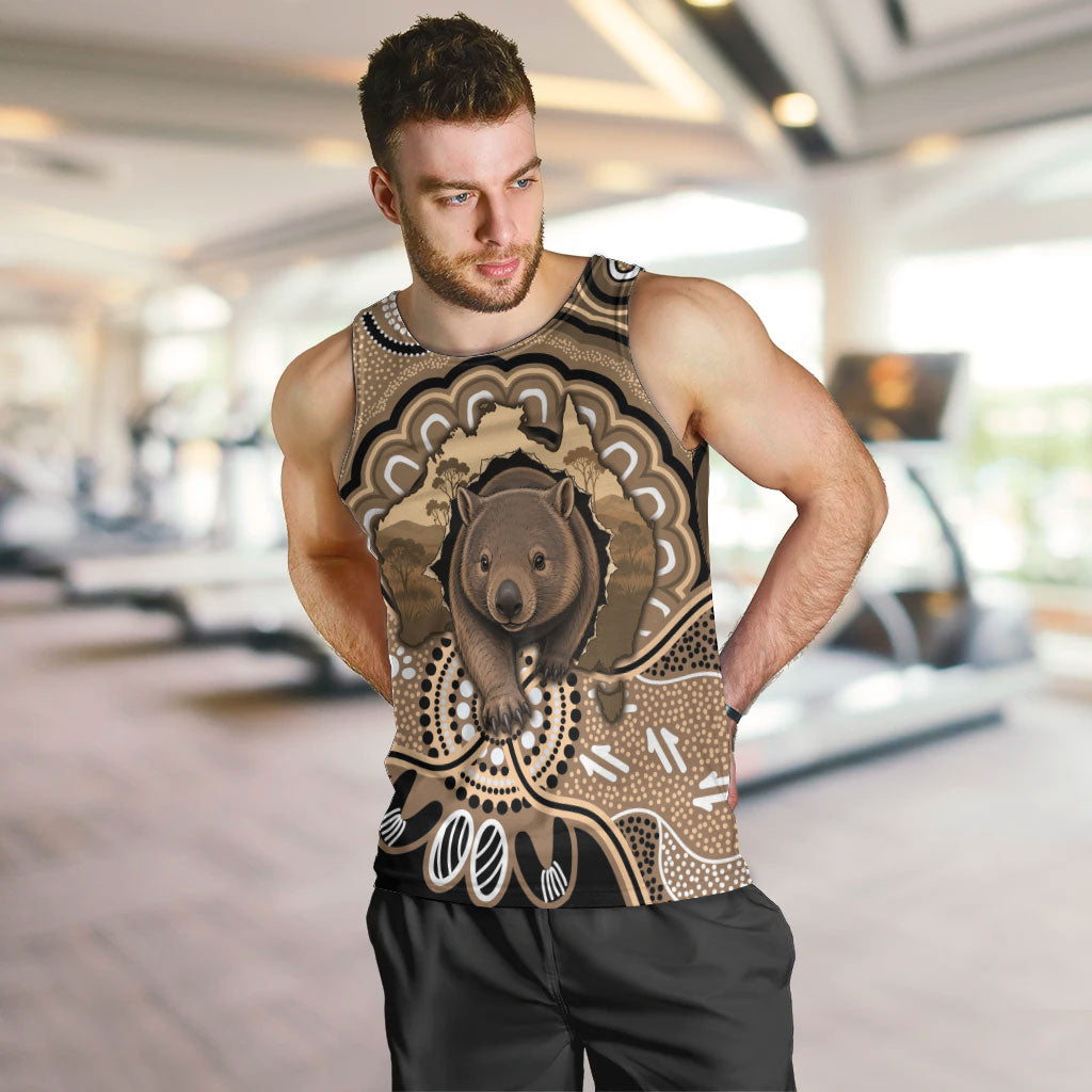 Personalised Australia Wombat Men Tank Top Aussie Map Indigenous Art