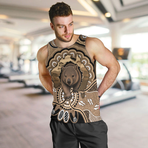 Personalised Australia Wombat Men Tank Top Aussie Map Indigenous Art