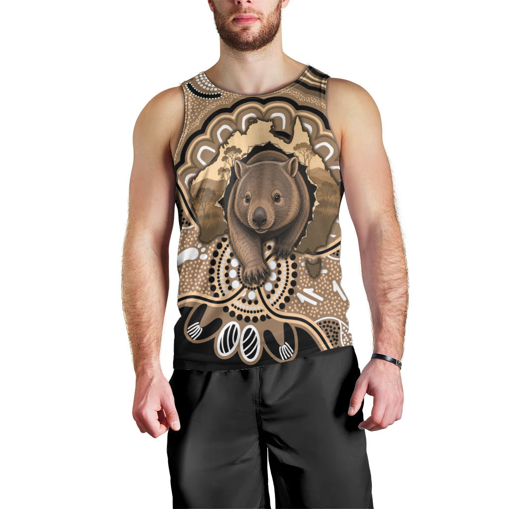 Personalised Australia Wombat Men Tank Top Aussie Map Indigenous Art