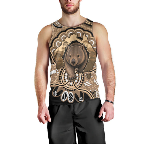 Personalised Australia Wombat Men Tank Top Aussie Map Indigenous Art