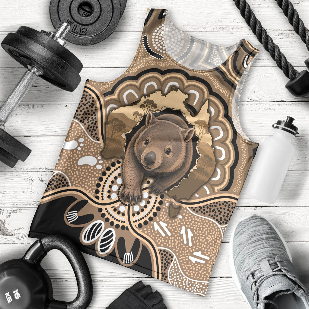 Personalised Australia Wombat Men Tank Top Aussie Map Indigenous Art