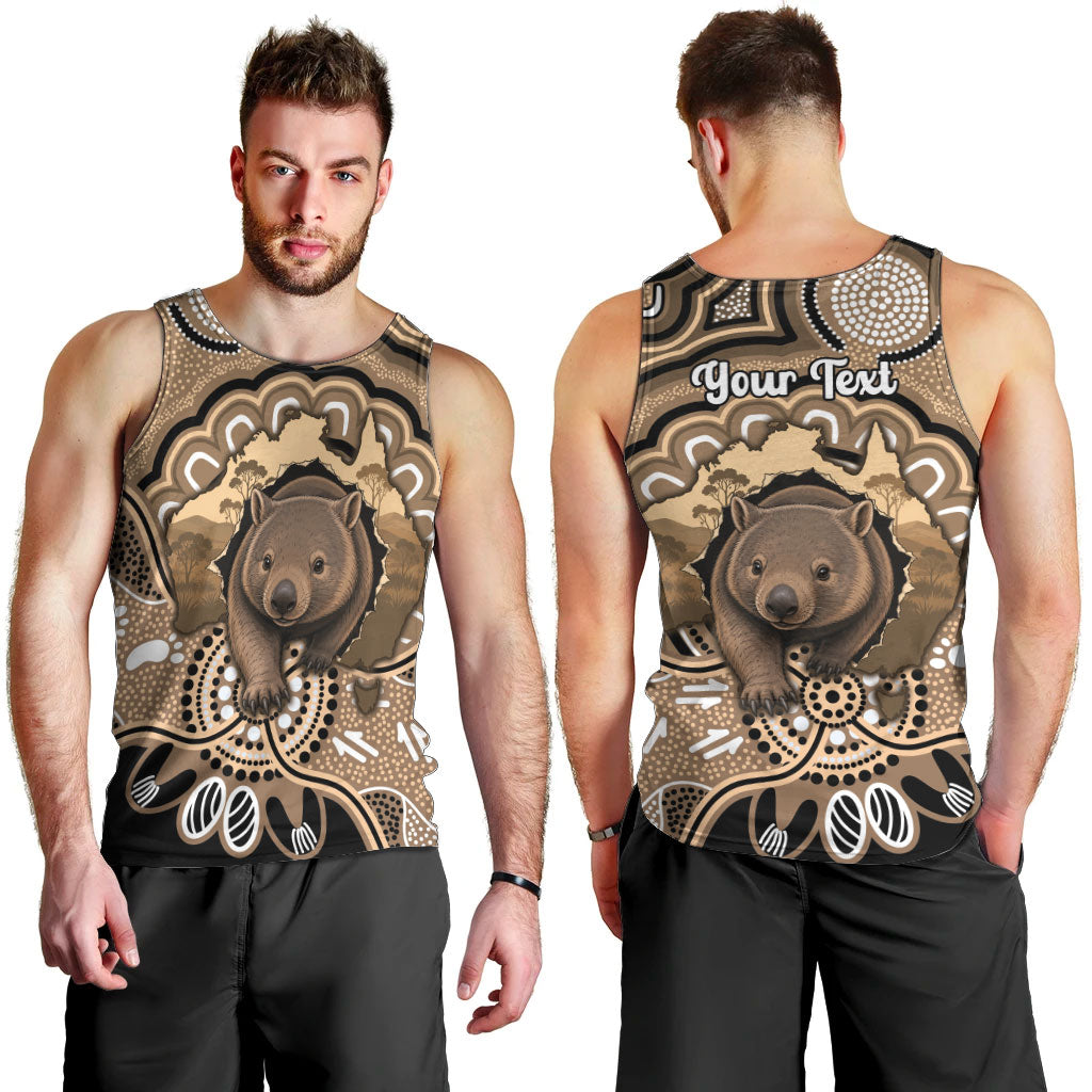 Personalised Australia Wombat Men Tank Top Aussie Map Indigenous Art