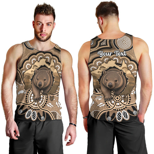 Personalised Australia Wombat Men Tank Top Aussie Map Indigenous Art