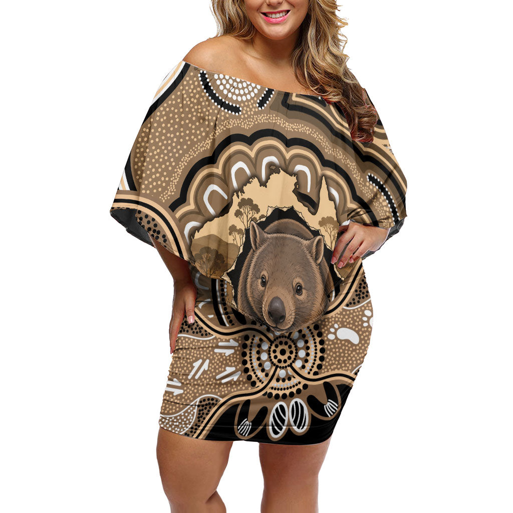 Personalised Australia Wombat Off Shoulder Short Dress Aussie Map Indigenous Art