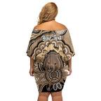 Personalised Australia Wombat Off Shoulder Short Dress Aussie Map Indigenous Art