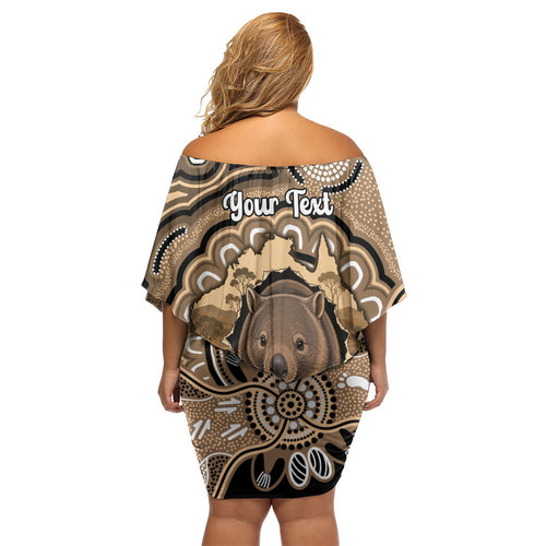 Personalised Australia Wombat Off Shoulder Short Dress Aussie Map Indigenous Art