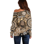 Personalised Australia Wombat Off Shoulder Sweater Aussie Map Indigenous Art