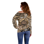 Personalised Australia Wombat Off Shoulder Sweater Aussie Map Indigenous Art